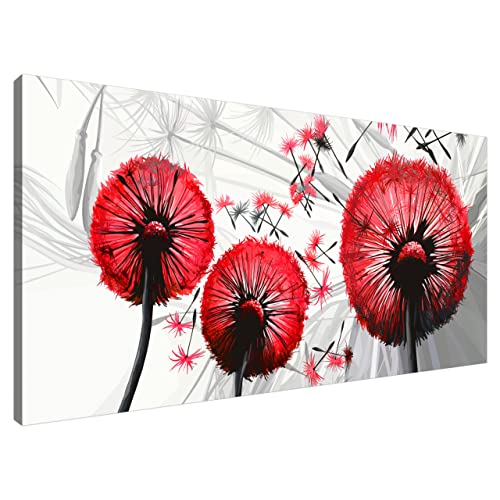 Estika® Leinwand bilder - Pusteblume Rot - 115x55 cm, 1 teilige kunstdruck - Wandbilder wohnzimmer, schlafzimmer, Moderne wanddeko, Bild auf leinwand - Blumen bilder - 4025A_1AE von Estika