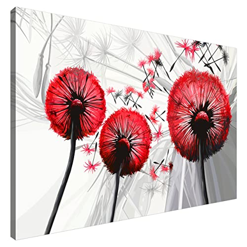 Estika® Leinwand bilder - Pusteblume Rot - 90x60 cm, 1 teilige kunstdruck - Wandbilder wohnzimmer, schlafzimmer, Moderne wanddeko, Bild auf leinwand - Blumen bilder - 4025A_1L von Estika