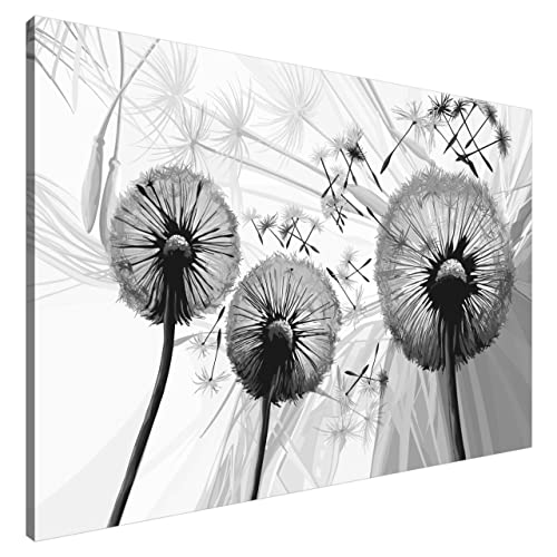 Estika® Leinwand bilder - Pusteblume Schwarz Weiß - 120x80 cm, 1 teilige kunstdruck - Wandbilder wohnzimmer, schlafzimmer, Moderne wanddeko, Bild auf leinwand - Blumen bilder - 4116A_1B von Estika