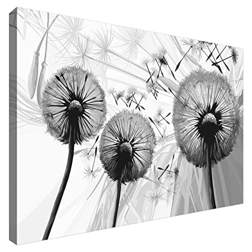 Estika® Leinwand bilder - Pusteblume Schwarz Weiß - 60x40 cm, 1 teilige kunstdruck - Wandbilder wohnzimmer, schlafzimmer, Moderne wanddeko, Bild auf leinwand - Blumen bilder - 4116A_1E von Estika