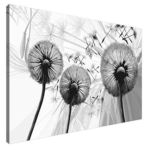 Estika® Leinwand bilder - Pusteblume Schwarz Weiß - 90x60 cm, 1 teilige kunstdruck - Wandbilder wohnzimmer, schlafzimmer, Moderne wanddeko, Bild auf leinwand - Blumen bilder - 4116A_1L von Estika