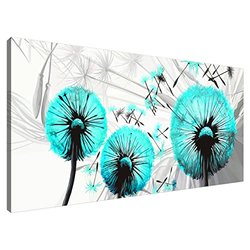 Estika® Leinwand bilder - Pusteblume Türkis - 115x55 cm, 1 teilige kunstdruck - Wandbilder wohnzimmer, schlafzimmer, Moderne wanddeko, Bild auf leinwand - Blumen bilder - 4029A_1AE von Estika