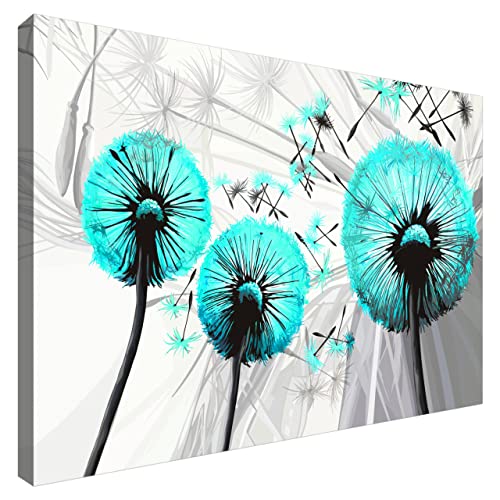 Estika® Leinwand bilder - Pusteblume Türkis - 60x40 cm, 1 teilige kunstdruck - Wandbilder wohnzimmer, schlafzimmer, Moderne wanddeko, Bild auf leinwand - Blumen bilder - 4029A_1E von Estika