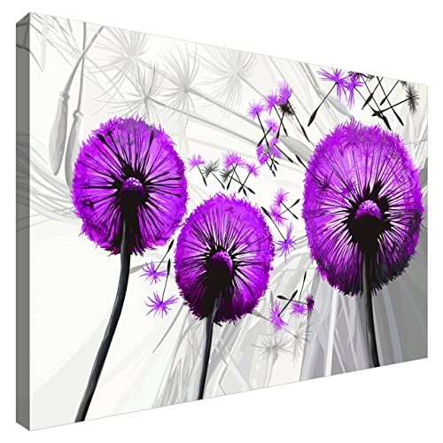 Estika® Leinwand bilder - Pusteblume Violett - 60x40 cm, 1 teilige kunstdruck - Wandbilder wohnzimmer, schlafzimmer, Moderne wanddeko, Bild auf leinwand - Blumen bilder - 4026A_1E von Estika