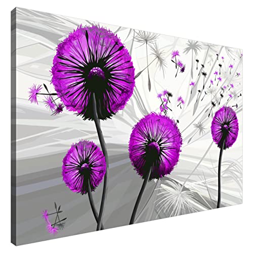 Estika® Leinwand bilder - Pusteblume Violett - 90x60 cm, 1 teilige kunstdruck - Wandbilder wohnzimmer, schlafzimmer, Moderne wanddeko, Bild auf leinwand - Abstrakt blumen bilder - 5122A_1L von Estika