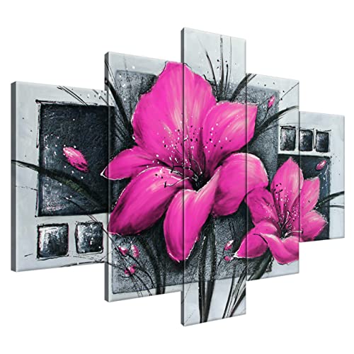 Estika® Leinwand bilder - Rose Mohnblumen - 150x105 cm, 5 teilige kunstdruck - Wandbilder wohnzimmer, schlafzimmer, Moderne wanddeko, Bild auf leinwand - Blume bilder - 2456A_5H von Estika