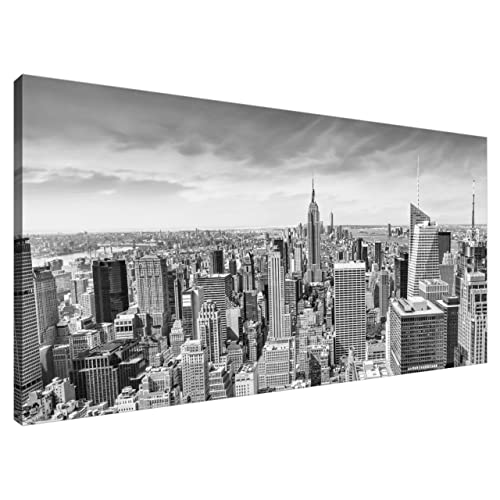 Estika® Leinwand bilder - Schwarz Weiß New York City - 115x55 cm, 1 teilige kunstdruck - Wandbilder wohnzimmer, schlafzimmer, Moderne wanddeko, Bild auf leinwand - New York bilder - 2176A_1AE von Estika