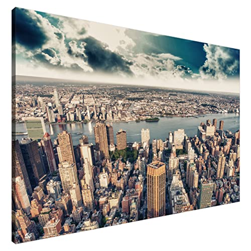 Estika® Leinwand bilder - Sonnenuntergang Manhattan - 120x80 cm, 1 teilige kunstdruck - Wandbilder wohnzimmer, schlafzimmer, Moderne wanddeko, Bild auf leinwand - New York bilder - 1292A_1B von Estika