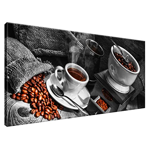Estika Leinwand bilder - Türkischer Kaffee, Schwarz weiß - 115x55 cm, 1 teilige kunstdruck - Wandbilder wohnzimmer, schlafzimmer, Moderne wanddeko, Bild auf leinwand - Küche bilder - 1370A_1AE von Estika