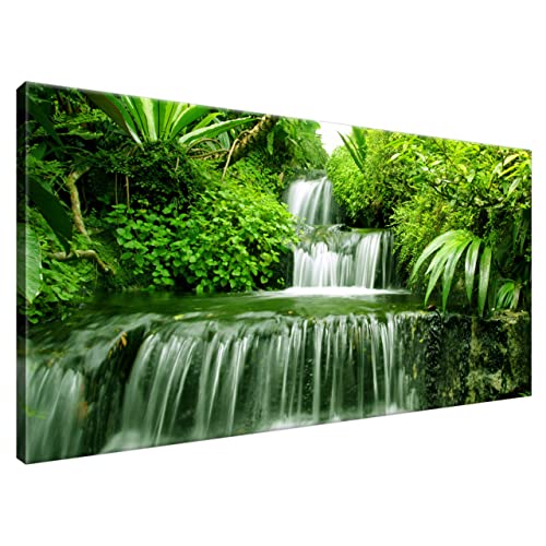 Estika® Leinwand bilder - Urwald, Wasserfall, Grüner Wald - 115x55 cm, 1 teilige kunstdruck - Wandbilder wohnzimmer, schlafzimmer, Moderne wanddeko, Bild auf leinwand - Natur bilder - 2353A_1AE von Estika