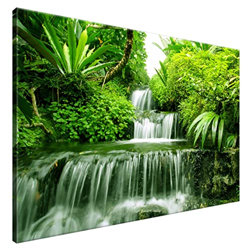 Estika® Leinwand bilder - Urwald, Wasserfall, Grüner Wald - 120x80 cm, 1 teilige kunstdruck - Wandbilder wohnzimmer, schlafzimmer, Moderne wanddeko, Bild auf leinwand - Natur bilder - 2353A_1B von Estika