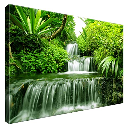 Estika® Leinwand bilder - Urwald, Wasserfall, Grüner Wald - 60x40 cm, 1 teilige kunstdruck - Wandbilder wohnzimmer, schlafzimmer, Moderne wanddeko, Bild auf leinwand - Natur bilder - 2353A_1E von Estika