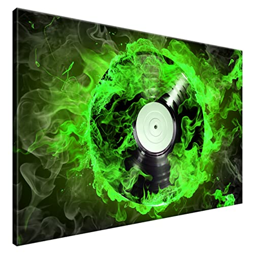 Estika® Leinwand bilder - Vinyl-Schallplatte in Grune Brand - 120x80 cm, 1 teilige kunstdruck - Wandbilder wohnzimmer, schlafzimmer, Moderne wanddeko, Bild auf leinwand - Musik bilder - 1404A_1B von Estika