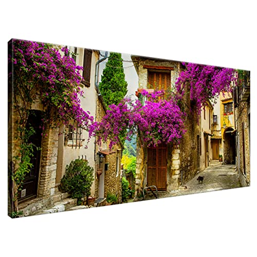Estika® Leinwand bilder - Violette Blumen in Florenz - 115x55 cm, 1 teilige kunstdruck - Wandbilder wohnzimmer, schlafzimmer, Moderne wanddeko, Bild auf leinwand - Italien bilder - 1291A_1AE von Estika