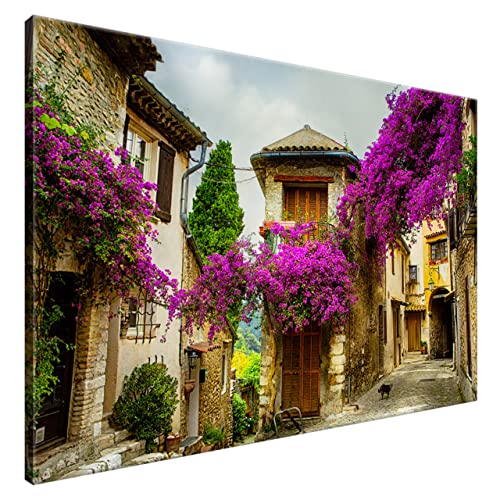 Estika® Leinwand bilder - Violette Blumen in Florenz - 120x80 cm, 1 teilige kunstdruck - Wandbilder wohnzimmer, schlafzimmer, Moderne wanddeko, Bild auf leinwand - Italien bilder - 1291A_1B von Estika