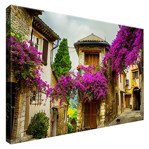 Estika® Leinwand bilder - Violette Blumen in Florenz - 60x40 cm, 1 teilige kunstdruck - Wandbilder wohnzimmer, schlafzimmer, Moderne wanddeko, Bild auf leinwand - Italien bilder - 1291A_1E von Estika