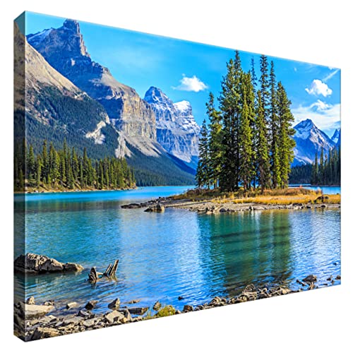 Estika® Leinwand bilder - Wald, See, Berge, Landschaft - 60x40 cm, 1 teilige kunstdruck - Wandbilder wohnzimmer, schlafzimmer, Moderne wanddeko, Bild auf leinwand - Natur bilder - 4679A_1E von Estika