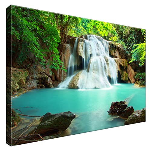 Estika® Leinwand bilder - Wasserfall, See, Wald, Baum - 60x40 cm, 1 teilige kunstdruck - Wandbilder wohnzimmer, schlafzimmer, Moderne wanddeko, Bild auf leinwand - Natur bilder - 1969A_1E von Estika