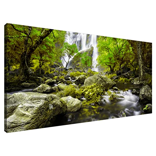 Estika® Leinwand bilder - Wasserfall im Wald Grün - 115x55 cm, 1 teilige kunstdruck - Wandbilder wohnzimmer, schlafzimmer, Moderne wanddeko, Bild auf leinwand - Abstrakt blumen bilder - 2484A_1AE von Estika