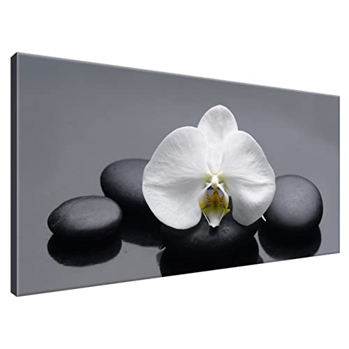 Estika® Leinwand bilder - Weiße Orchidee - 115x55 cm, 1 teilige kunstdruck - Wandbilder wohnzimmer, schlafzimmer, Moderne wanddeko, Bild auf leinwand - SPA bilder - 1712A_1AE von Estika