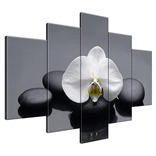 Estika® Leinwand bilder - Weiße Orchidee - 150x105 cm, 5 teilige kunstdruck - Wandbilder wohnzimmer, schlafzimmer, Moderne wanddeko, Bild auf leinwand - SPA bilder - 1712A_5H von Estika