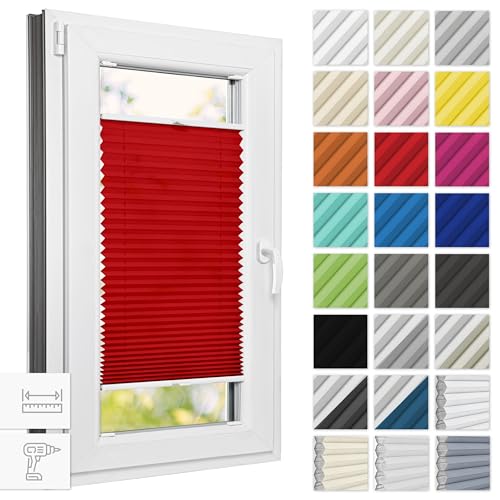 Estika® Plissee mit Bohren 100 cm x 120 cm - Rot - Rollos für Fenster, Jalousien Fenster für innen, Raffrollo, Fenster plissee von Estika