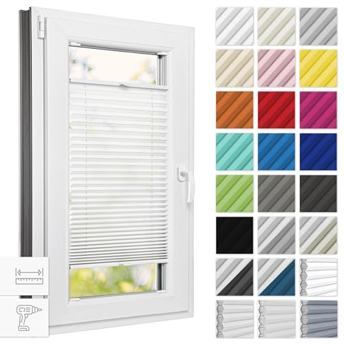 Estika® Plissee mit Bohren 100 cm x 120 cm - Weiß - Rollos für Fenster, Jalousien Fenster für innen, Raffrollo, Fenster plissee von Estika