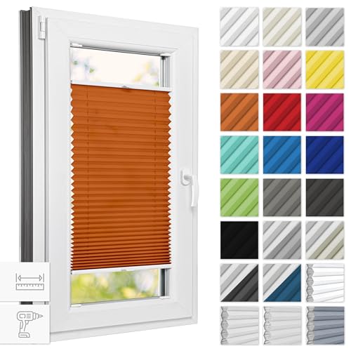 Estika® Plissee mit Bohren 105 cm x 120 cm - Orange - Rollos für Fenster, Jalousien Fenster für innen, Raffrollo, Fenster plissee von Estika