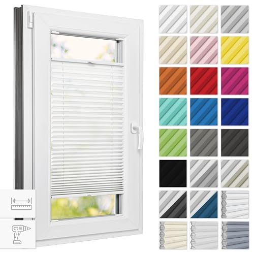 Estika® Plissee mit Bohren 105 cm x 120 cm - Weiß - Rollos für Fenster, Jalousien Fenster für innen, Raffrollo, Fenster plissee von Estika