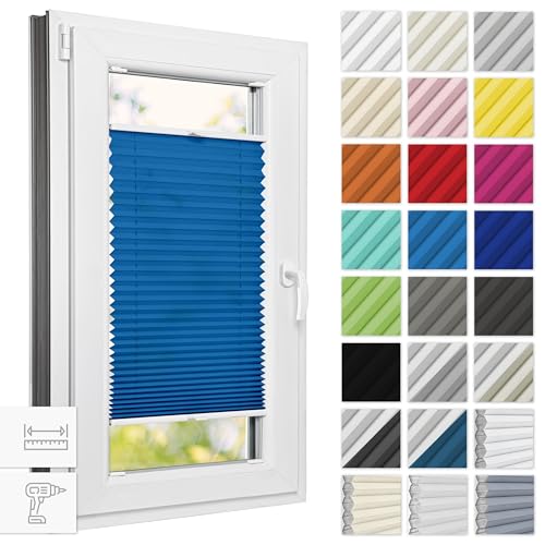 Estika® Plissee mit Bohren 105 cm x 80 cm - Blau - Rollos für Fenster, Jalousien Fenster für innen, Raffrollo, Fenster plissee von Estika