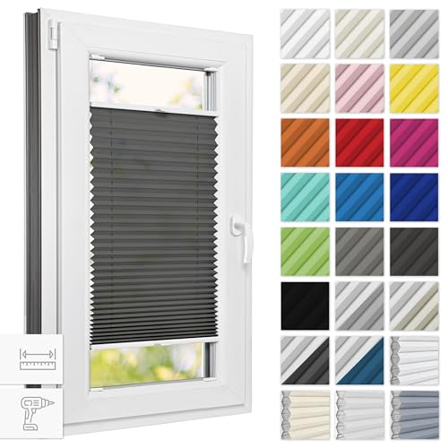 Estika® Plissee mit Bohren 30 cm x 50 cm - Anthrazit - Rollos für Fenster, Jalousien Fenster für innen, Raffrollo, Fenster plissee von Estika