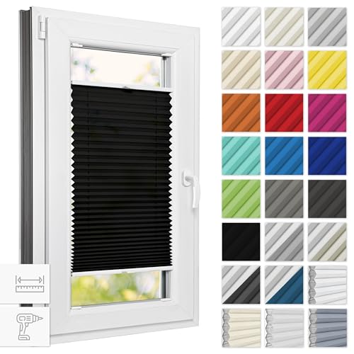 Estika® Plissee mit Bohren 30 cm x 50 cm - Schwarz - Rollos für Fenster, Jalousien Fenster für innen, Raffrollo, Fenster plissee von Estika