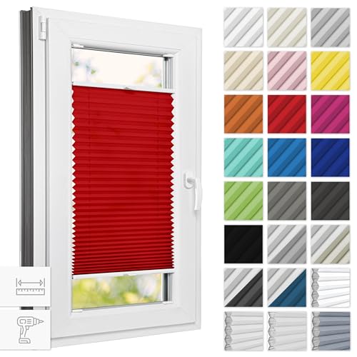 Estika® Plissee mit Bohren 55 cm x 120 cm - Rot - Rollos für Fenster, Jalousien Fenster für innen, Raffrollo, Fenster plissee von Estika