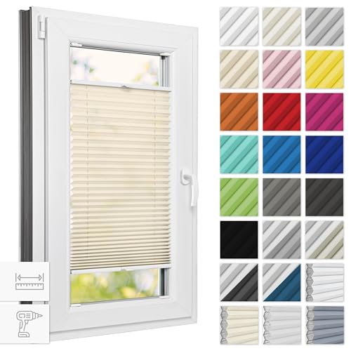 Estika® Plissee mit Bohren 65 cm x 150 cm - Beige - Rollos für Fenster, Jalousien Fenster für innen, Raffrollo, Fenster plissee von Estika