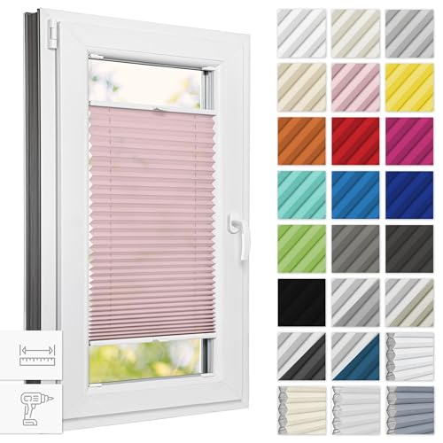 Estika® Plissee mit Bohren 65 cm x 180 cm - Rosa - Rollos für Fenster, Jalousien Fenster für innen, Raffrollo, Fenster plissee von Estika