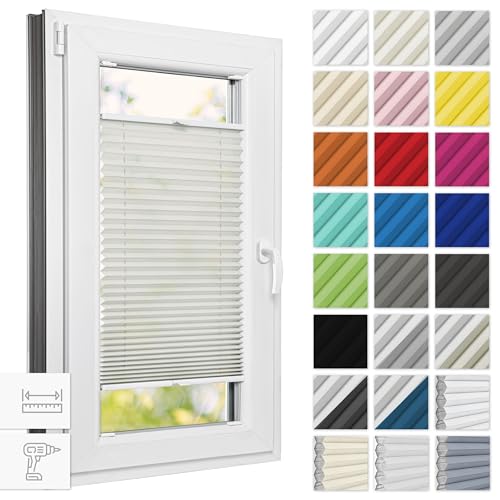 Estika® Plissee mit Bohren 75 cm x 100 cm - Perle - Rollos für Fenster, Jalousien Fenster für innen, Raffrollo, Fenster plissee von Estika