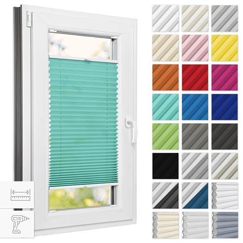 Estika® Plissee mit Bohren 85 cm x 150 cm - Türkis - Rollos für Fenster, Jalousien Fenster für innen, Raffrollo, Fenster plissee von Estika