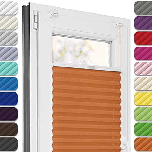 Estika® Plissee ohne Bohren, Premium Klemmfix - 100cm Breite x 80cm Höhe - Orange - Metal pliseehalter ohne Bohren, Modern sichtschutz für Fenster, Jalousien Fenster ohne Bohren von Estika