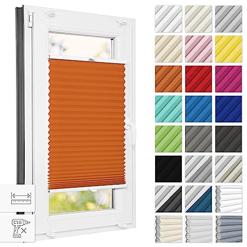 Estika® Plissee ohne Bohren 100 cm x 200 cm - Orange - Bruchfeste Klemmhalter, Plissee klemmfix, Rollos für Fenster ohne Bohren, Jalousien Fenster für innen, Raffrollo, Fenster plissee von Estika