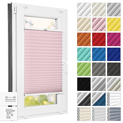 Estika® Plissee ohne Bohren 120 cm x 100 cm - Rosa - Bruchfeste Klemmhalter, Plissee klemmfix, Rollos für Fenster ohne Bohren, Jalousien Fenster für innen, Raffrollo, Fenster plissee von Estika