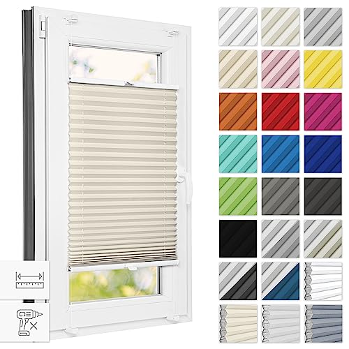 Estika® Plissee ohne Bohren 120 cm x 200 cm - Beige - Bruchfeste Klemmhalter, Plissee klemmfix, Rollos für Fenster ohne Bohren, Jalousien Fenster für innen, Raffrollo, Fenster plissee von Estika