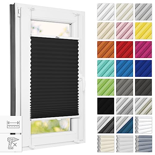 Estika® Plissee ohne Bohren 120 cm x 200 cm - Schwarz - Bruchfeste Klemmhalter, Plissee klemmfix, Rollos für Fenster ohne Bohren, Jalousien Fenster für innen, Raffrollo, Fenster plissee von Estika