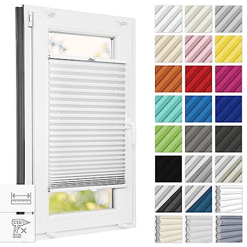 Estika® Plissee ohne Bohren 125 cm x 100 cm - Weiß - Bruchfeste Klemmhalter, Plissee klemmfix, Rollos für Fenster ohne Bohren, Jalousien Fenster für innen, Raffrollo, Fenster plissee von Estika