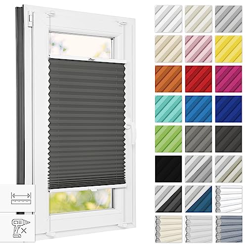 Estika® Plissee ohne Bohren 125 cm x 180 cm - Anthrazit - Bruchfeste Klemmhalter, Plissee klemmfix, Rollos für Fenster ohne Bohren, Jalousien Fenster für innen, Raffrollo, Fenster plissee von Estika