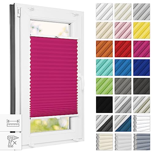 Estika® Plissee ohne Bohren 30 cm x 50 cm - Himbeere - Bruchfeste Klemmhalter, Plissee klemmfix, Rollos für Fenster ohne Bohren, Jalousien Fenster für innen, Raffrollo, Fenster plissee von Estika