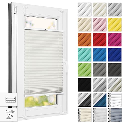 Estika® Plissee ohne Bohren 55 cm x 80 cm - Perle - Bruchfeste Klemmhalter, Plissee klemmfix, Rollos für Fenster ohne Bohren, Jalousien Fenster für innen, Raffrollo, Fenster plissee von Estika