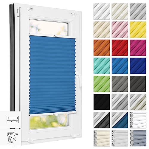 Estika Plissee ohne Bohren 80 cm x 120 cm - Blau - Bruchfeste Klemmhalter, Plissee klemmfix, Rollos für Fenster ohne Bohren, Jalousien Fenster für innen, Raffrollo, Fenster plissee von Estika