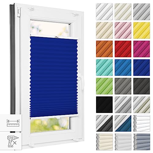 Estika® Plissee ohne Bohren 85 cm x 120 cm - Marineblaue - Bruchfeste Klemmhalter, Plissee klemmfix, Rollos für Fenster ohne Bohren, Jalousien Fenster für innen, Raffrollo, Fenster plissee von Estika