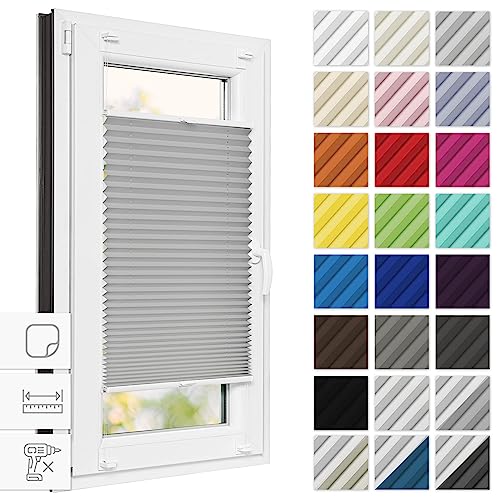 Estika® Plissee zum kleben 100 cm x 120 cm - Hellgrau - Plissee ohne Bohren, Plissee kleben, Rollos für Fenster ohne Bohren, Jalousien Fenster für innen, Raffrollo, Fenster plissee von Estika