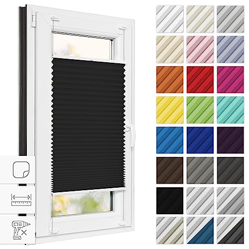 Estika® Plissee zum kleben 100 cm x 150 cm - Schwarz - Plissee ohne Bohren, Plissee kleben, Rollos für Fenster ohne Bohren, Jalousien Fenster für innen, Raffrollo, Fenster plissee von Estika